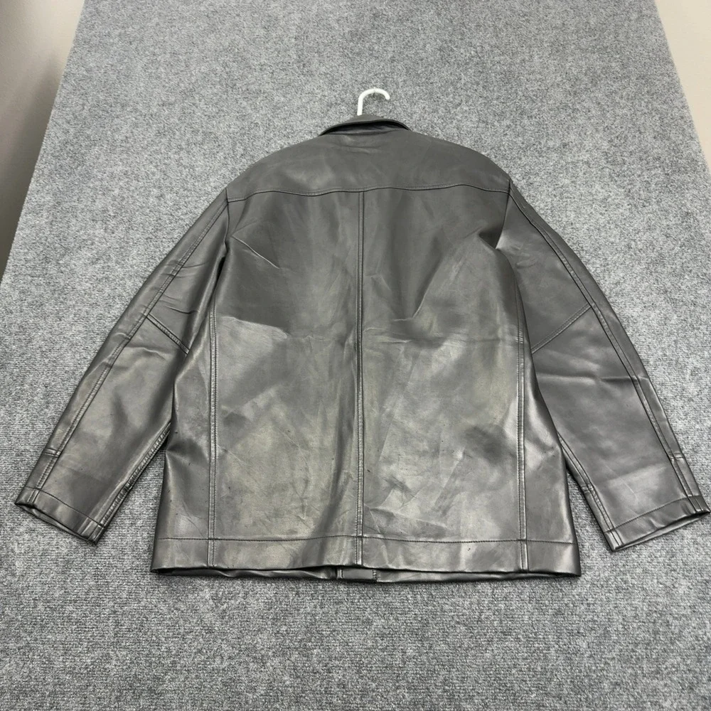 Vintage Fink Classics Jacket Mens M Black Faux Leather Button Up Retro 70s Style